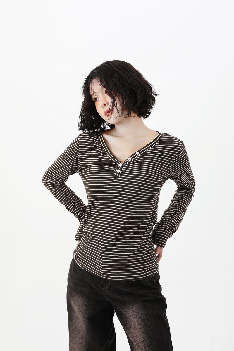 Stripe Button Slim Fit Knit