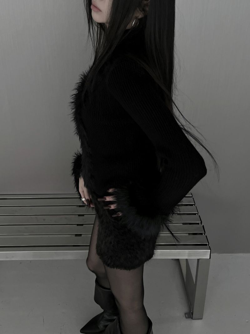 silm ribbed fur strap cardigan (2color)