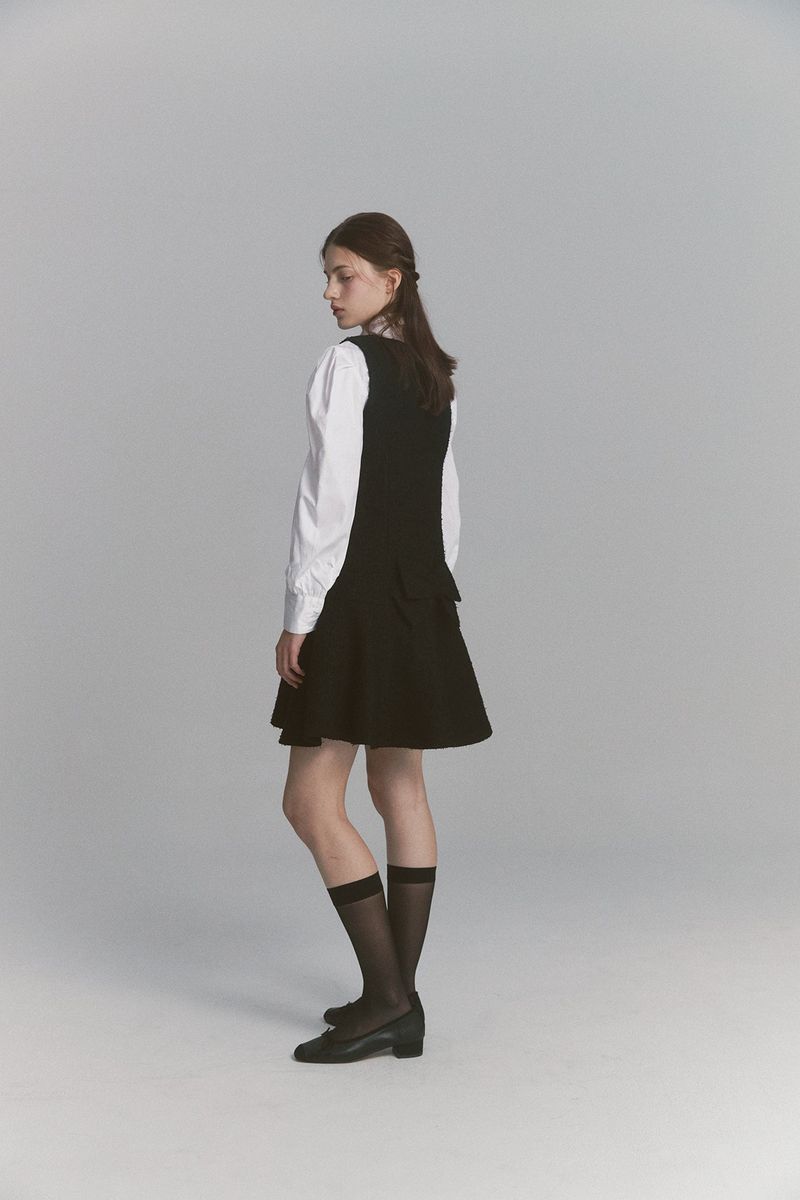 Back Ribbon Tweed Dress Black