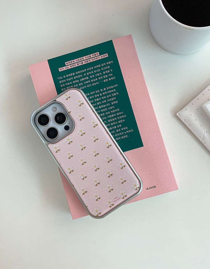 [MADE]プチフローラルピンク シルバーエポキシ バンパー iPhoneケース