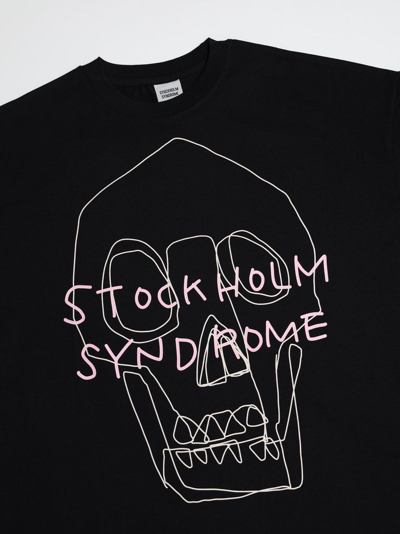 ラインスカルTシャツ - ブラック
