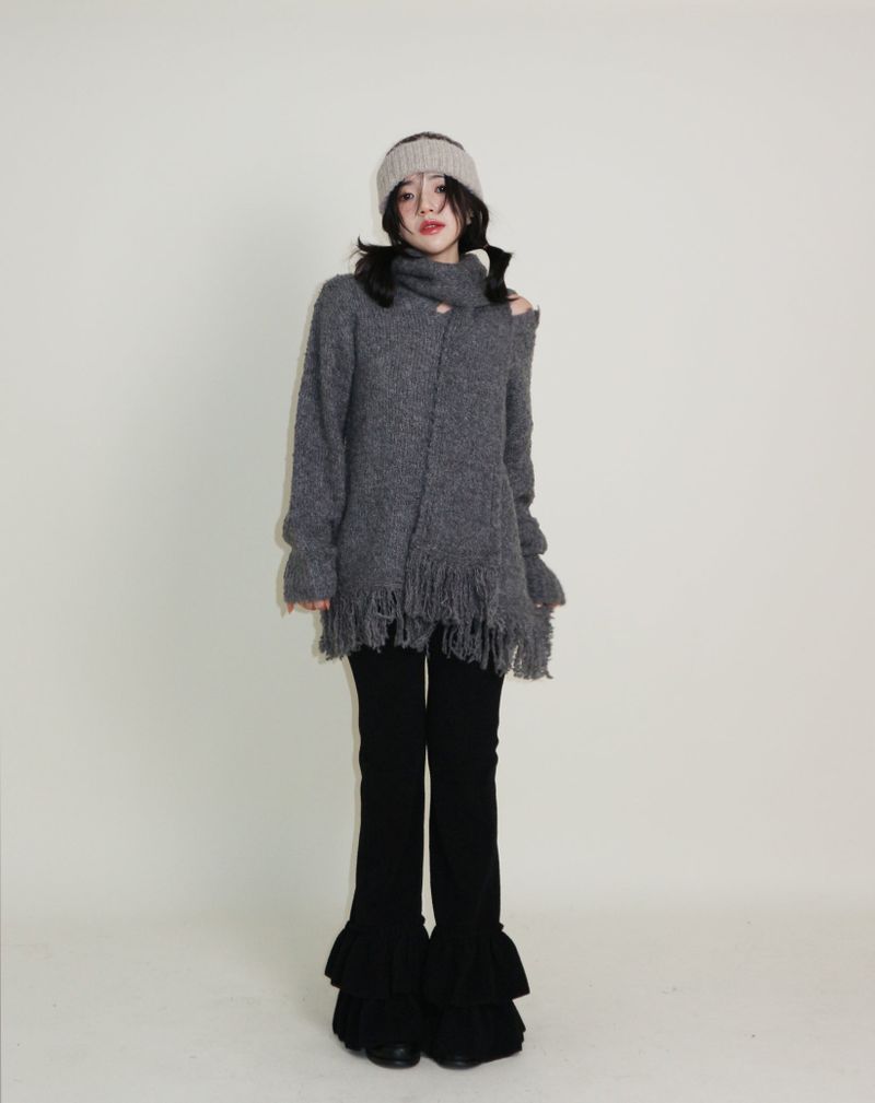 Puddle Demoor Tester Damage Long-Sleeved Knitwear Dress (Muffler Set)