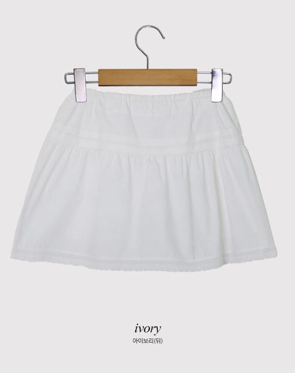 Pintuck String Ribbon Lace Mini Skirt (3color)