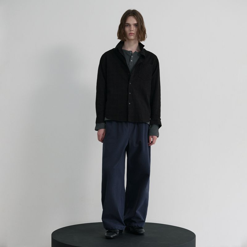 Essential Twill String Banding Wide Pants - NAVY