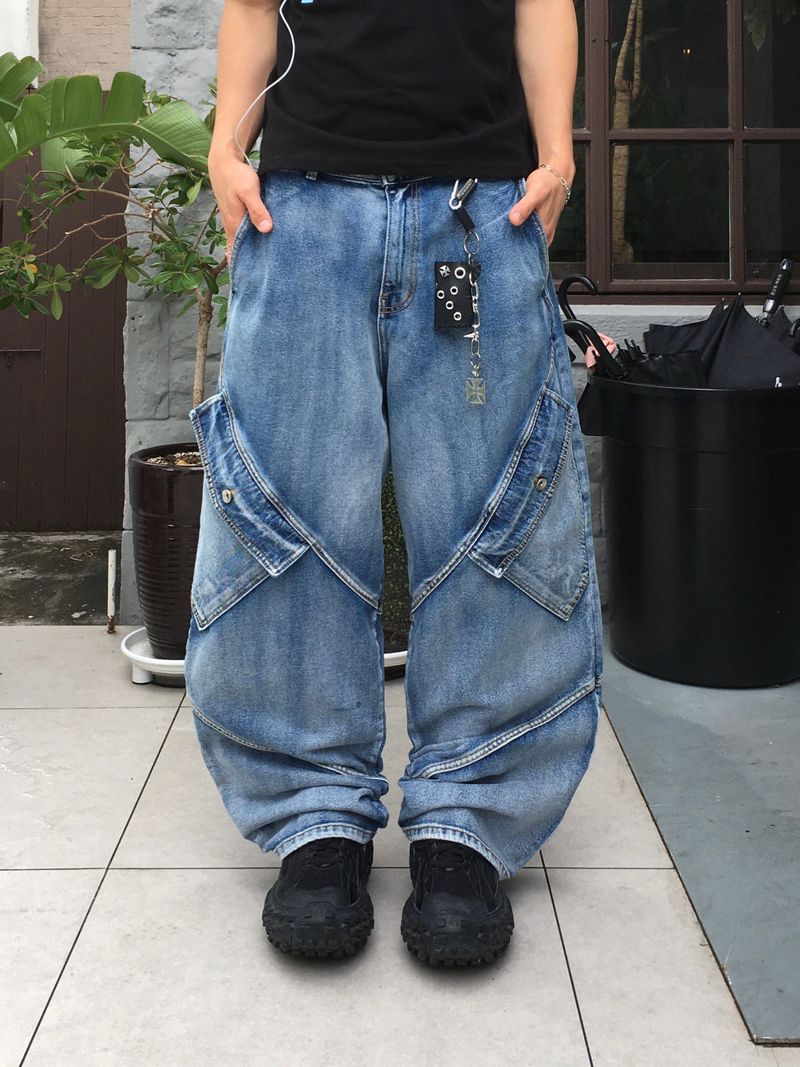 Skelader cargo denim pants (light blue)