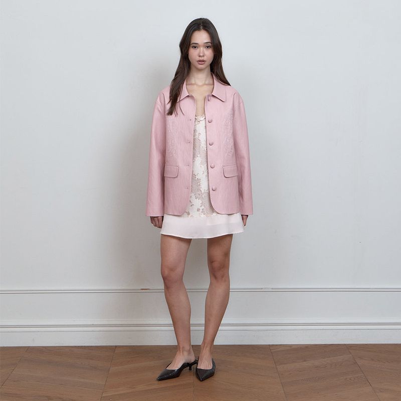 C ROSE-STITCH LEATHER JACKET_PINK