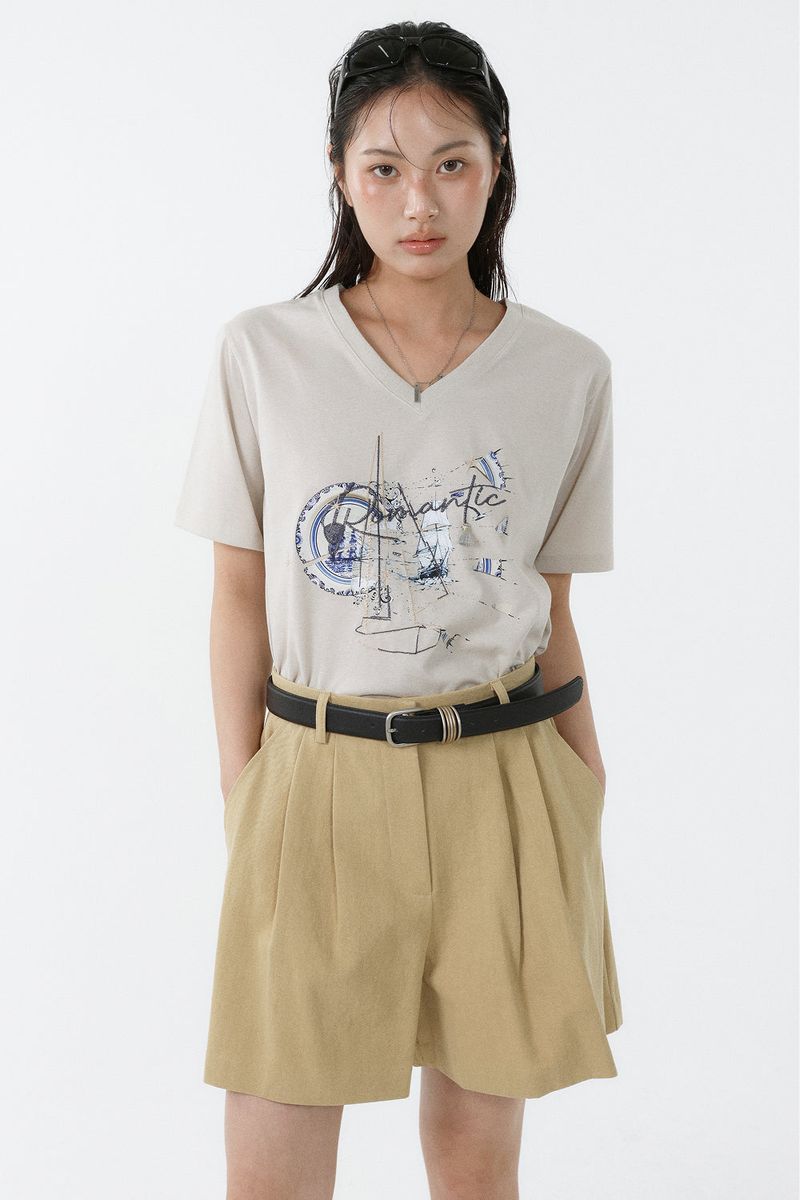 GALAXY V-NECK T-SHIRT_LIGHT BEIGE