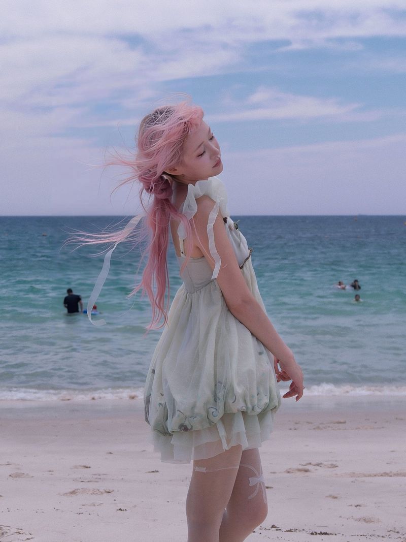 Rose Island モスガーデン オリジナルプリント パッチワーク メッシュ スリップドレス