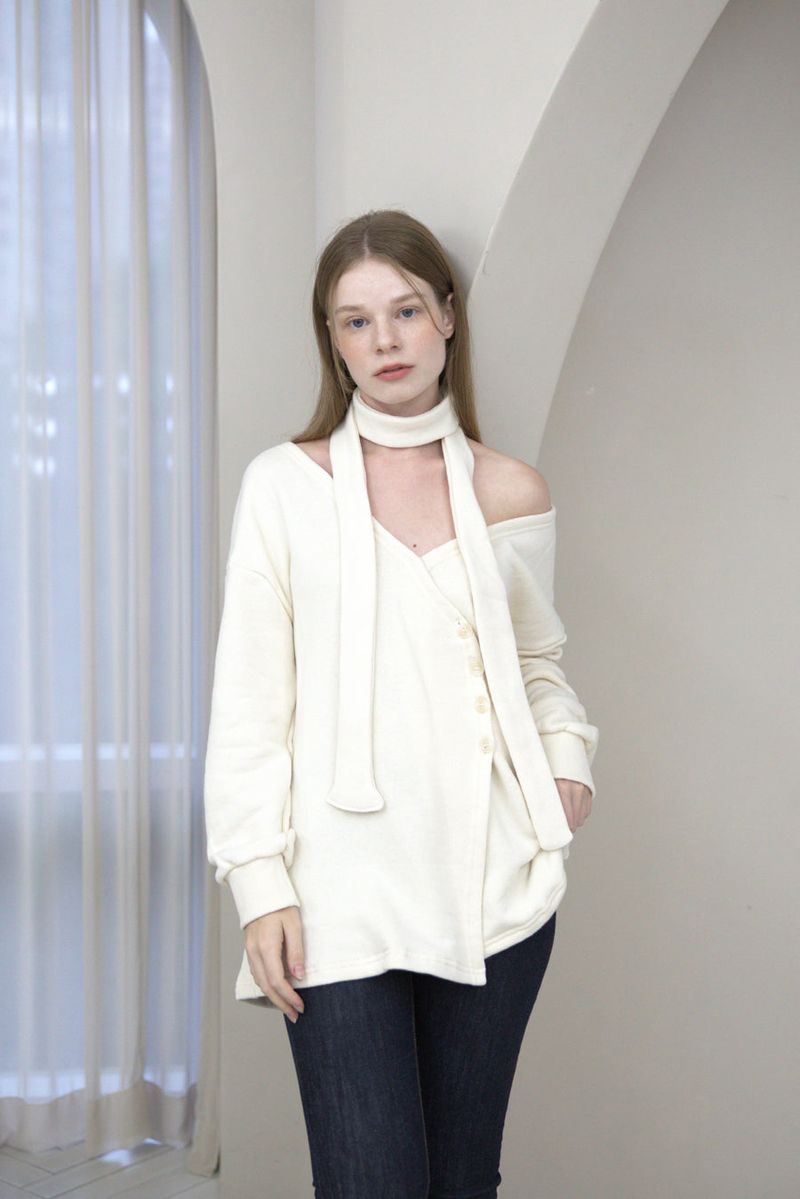 Offshoulder Wrap Strap Cardigan Ivory