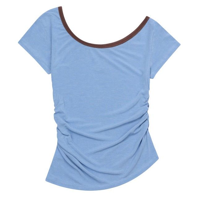 VIOLA ONE SHOULDER UNBALANCE SHIRRING HALF T (2Color)
