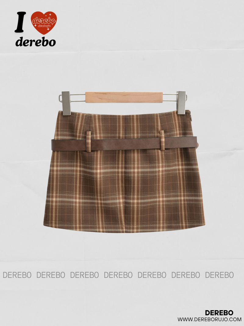 Preppy Belt Checkered Mini Pants Skirt