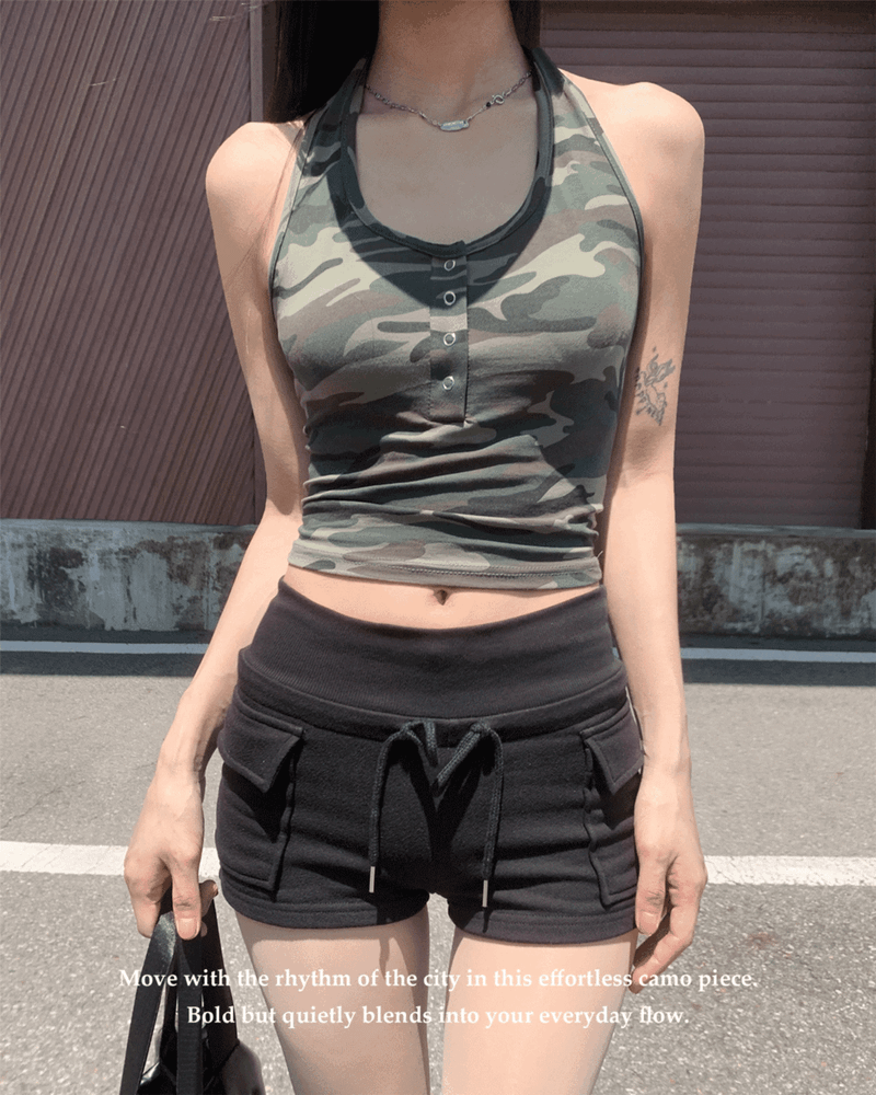 GUSTA（グスタ）の「Rush Tank Military Camo Halter Neck Sleeveless Top (2 colors)（Tops）」