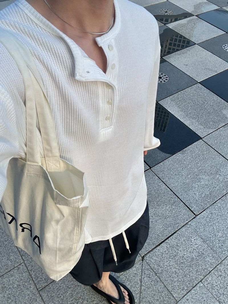 Waffle Over Henley neck Long sleeve