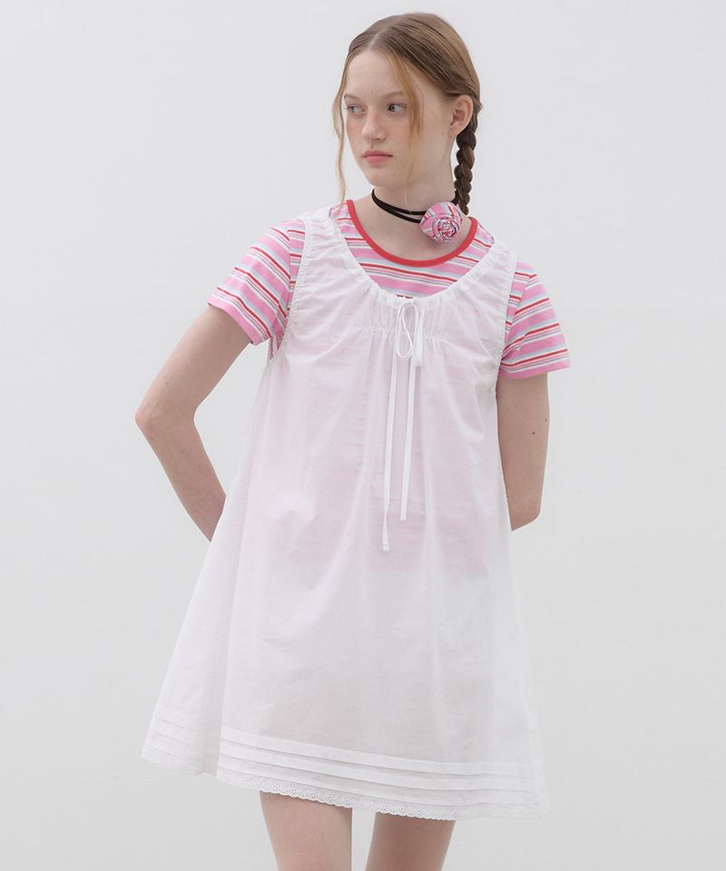 Shirring Sleeveless Dress - White