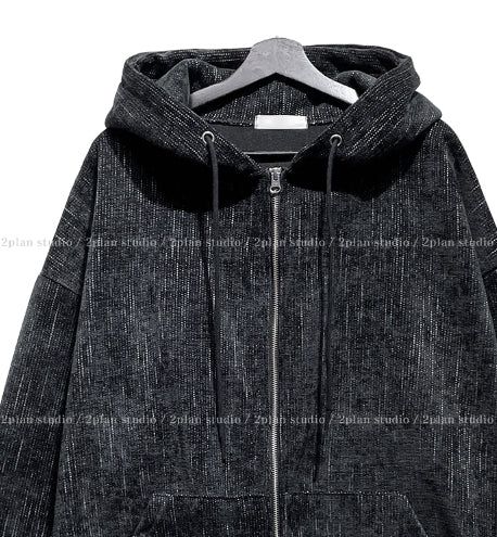 Dets two way velvet hoodie zip-up