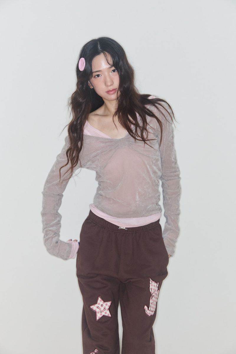 SHERRY RIBBON VELVET TOP (GREY)