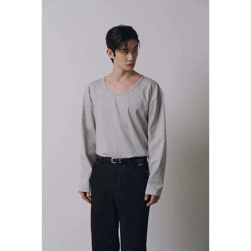 Brushed crop u neck long sleeves(Gray)