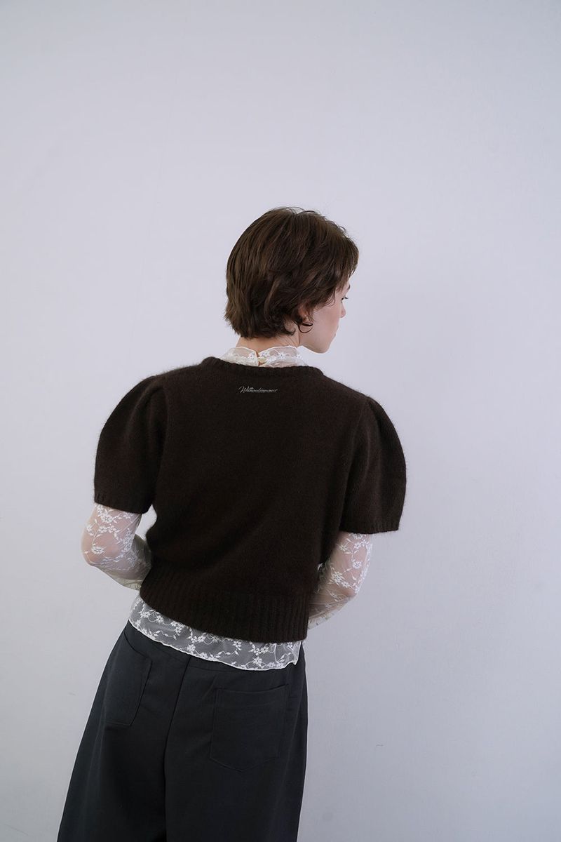 Puff raccoon half knit_brown
