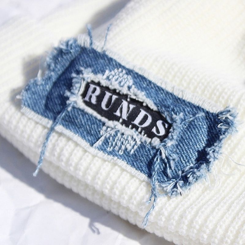 denim patchwork watch cap (white)