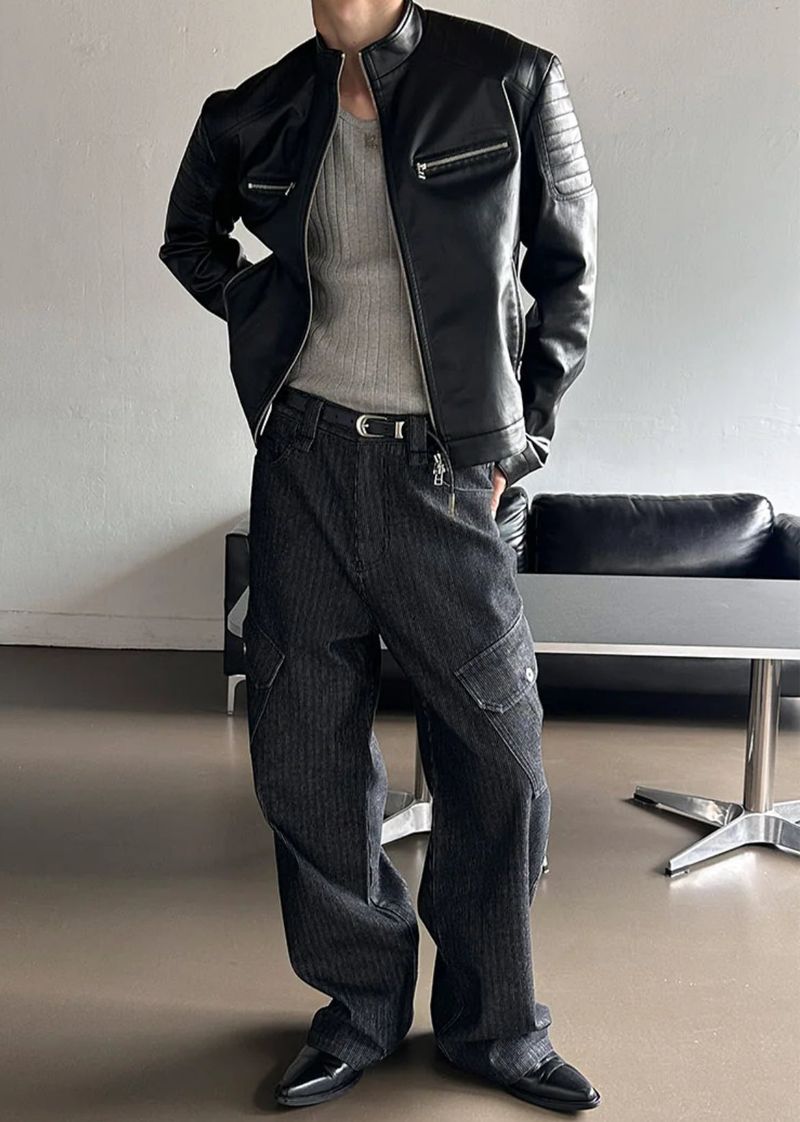 [LAURANTSEOUL] Biker crop leather jacket(2color)