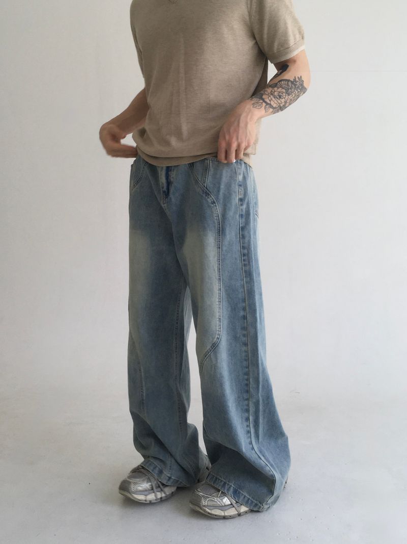 wave curved wide denim(blue)