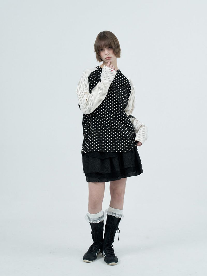 patched raglen t-shirts / black
