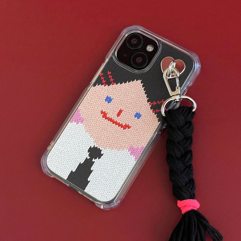 SMILEY FACE HARD JELL CASE - VER.2 (+HAIR KEYRING SET) - BLACK