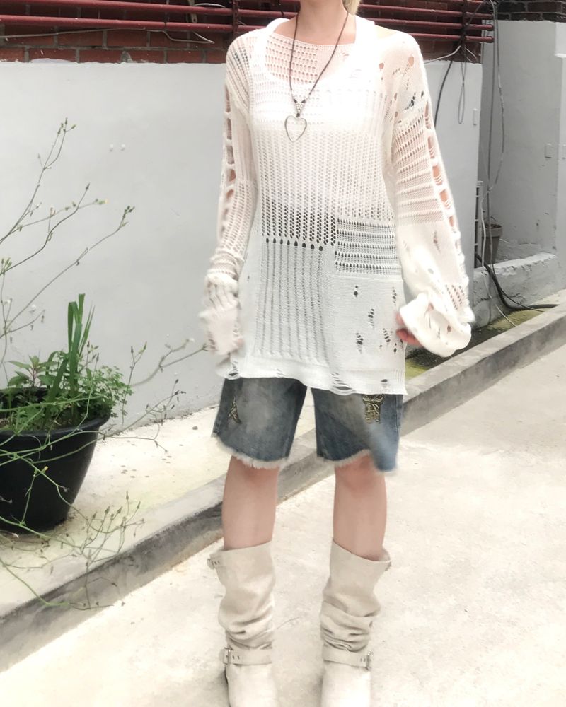 vintage punk damage long knitwear