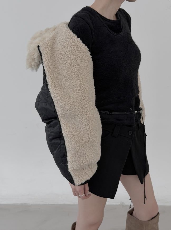 Reversible Fur Collar Quilted Dumble Jumper