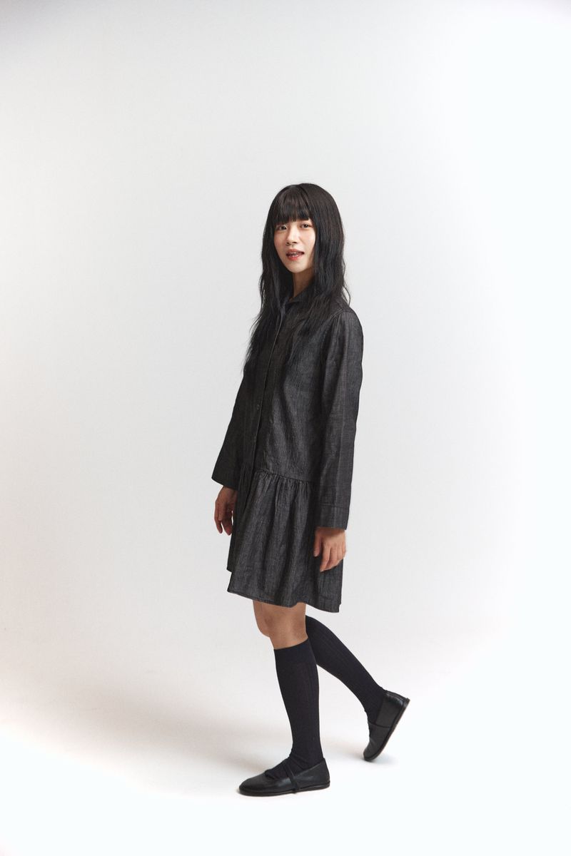 Frill shirt ops / Black jeans