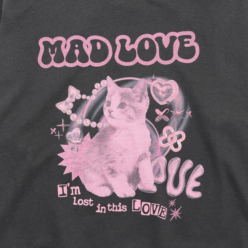 MEOW PRINTING HOOD T CHARCOAL