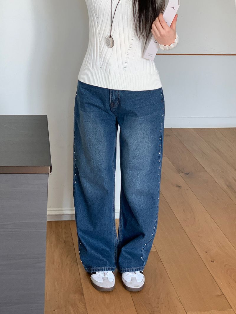 Sia Ball Stud Wide Denim Pants