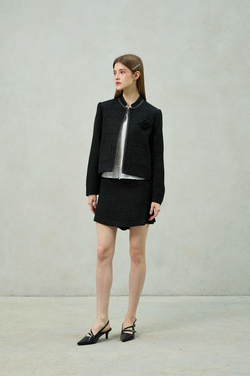 AGLOW TWEED SKIRT PANTS / BLACK