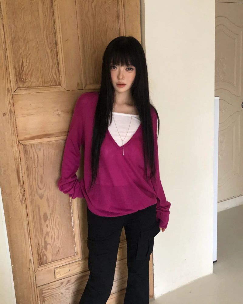 Ria Deep V-Neck Long-Sleeve Knit