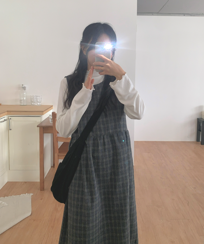 Brownie checkered bustier long skirt sleeveless autumn winter guest look date look 