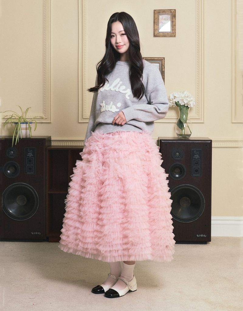 [ATELIER] Rachel Volume Flare Tulle Skirt Pink