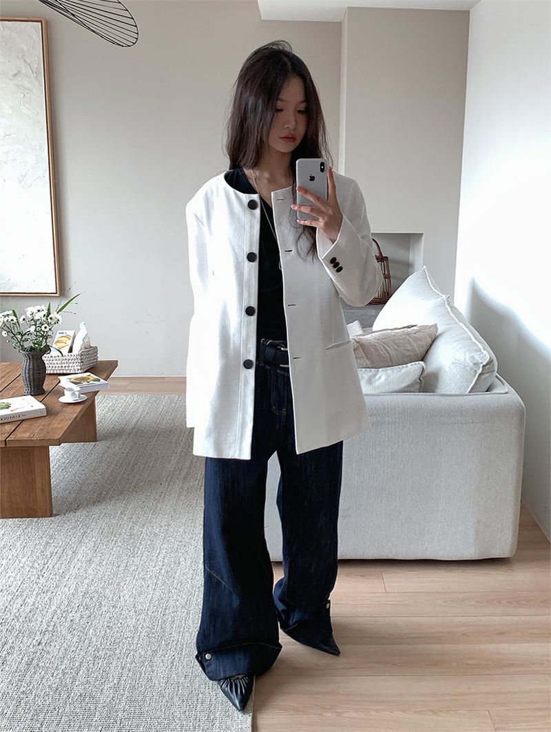 NON COLLAR LINEN JACKET (2C)