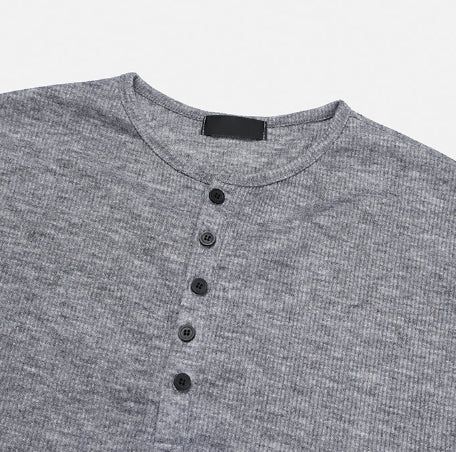 Div Ribbed Henley Neck Long Sleeve Tee 