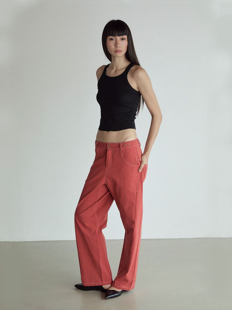 Stitch Lowrise Cotton Pants_Red Clay