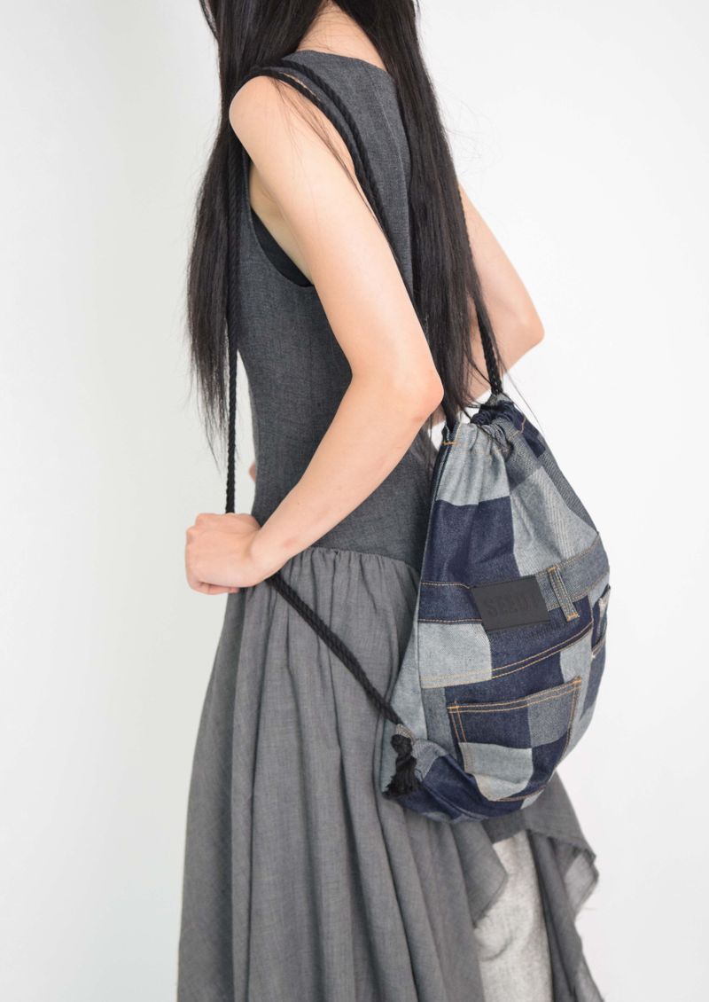 Square Denim Pocket Backpack