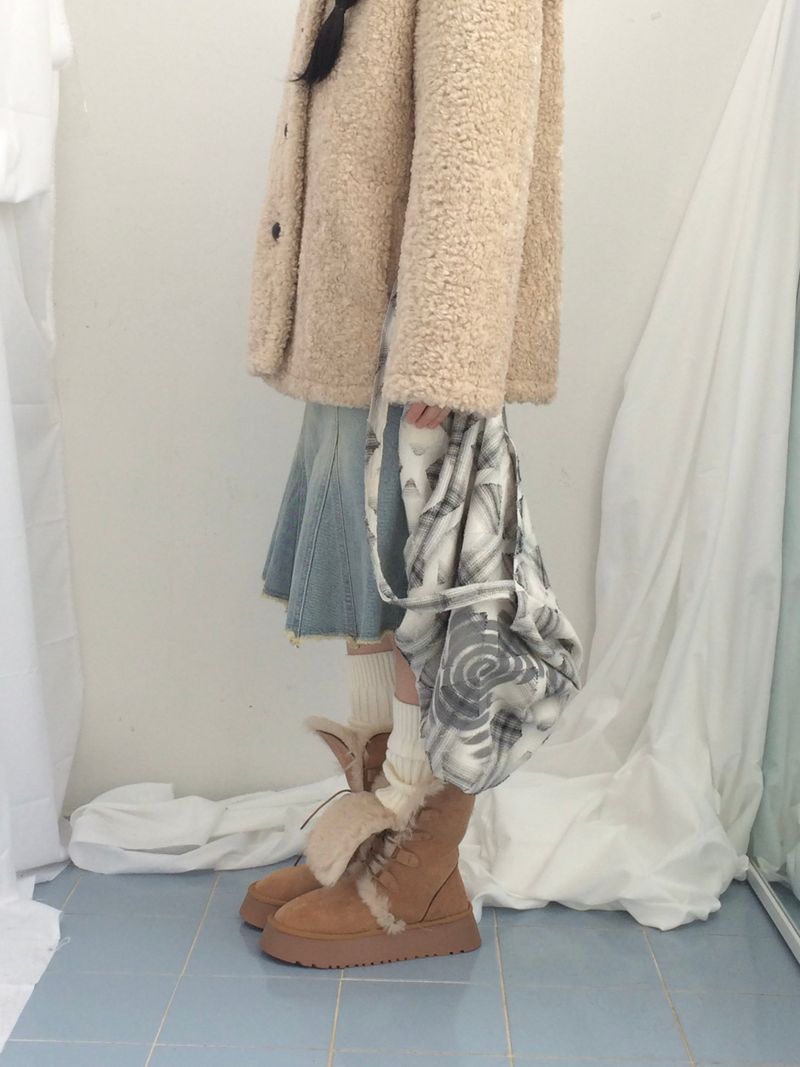highneck puffy fur jacket