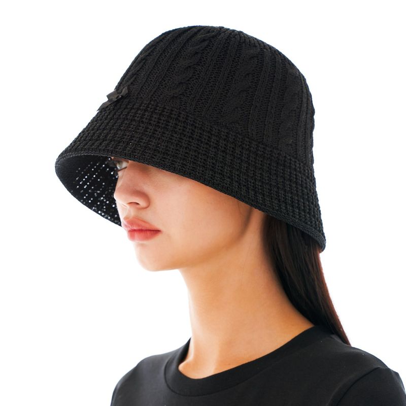 Ribbon Summer Knit Hat [Black]