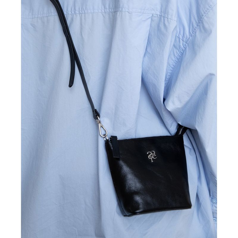 leather mignon bag - black strap - ( cowleather, chain)