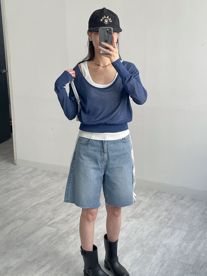 INCHANT ME（インチャントミー）の「Clips U-neck See-through Knit（Tops）」