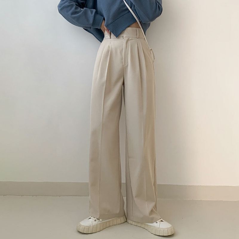 [High waist] one-button pin tuck slacks