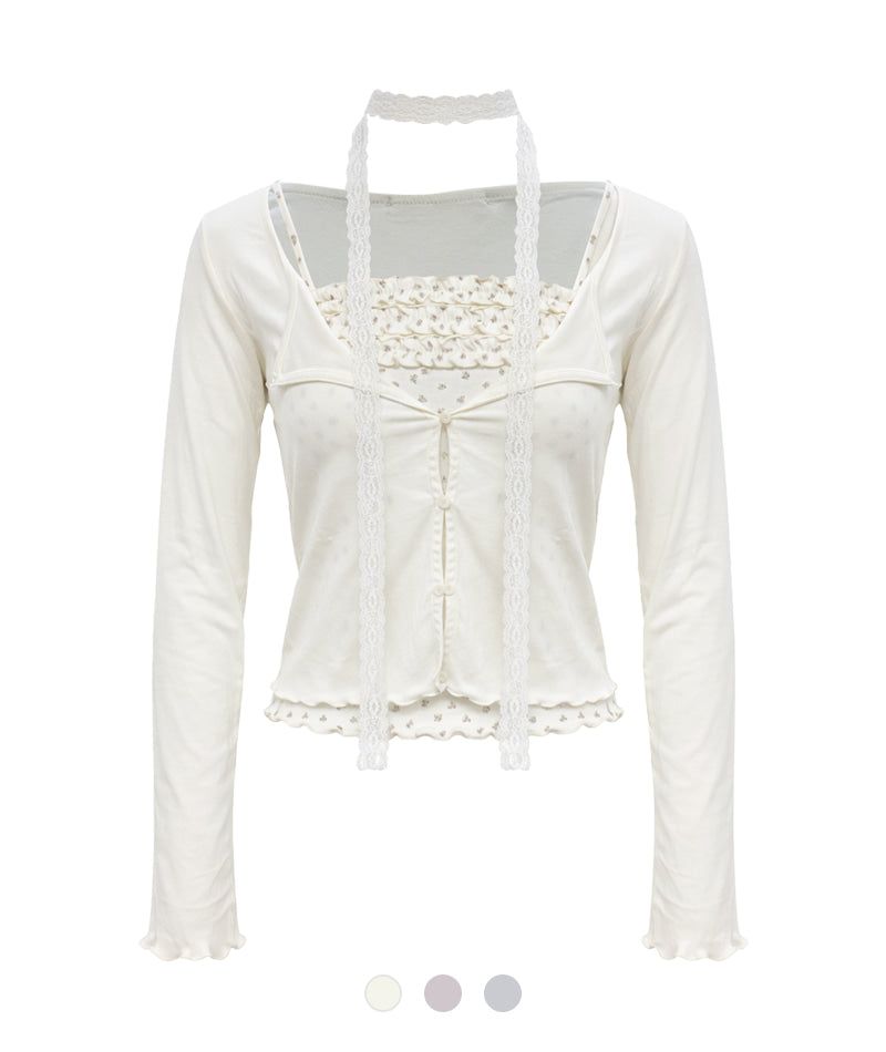 Lady Flower Scarf Top Set