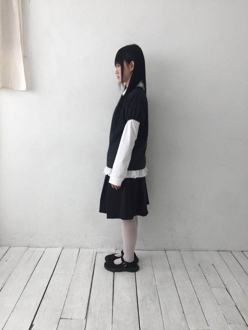 チェックボタンハーフブラウス