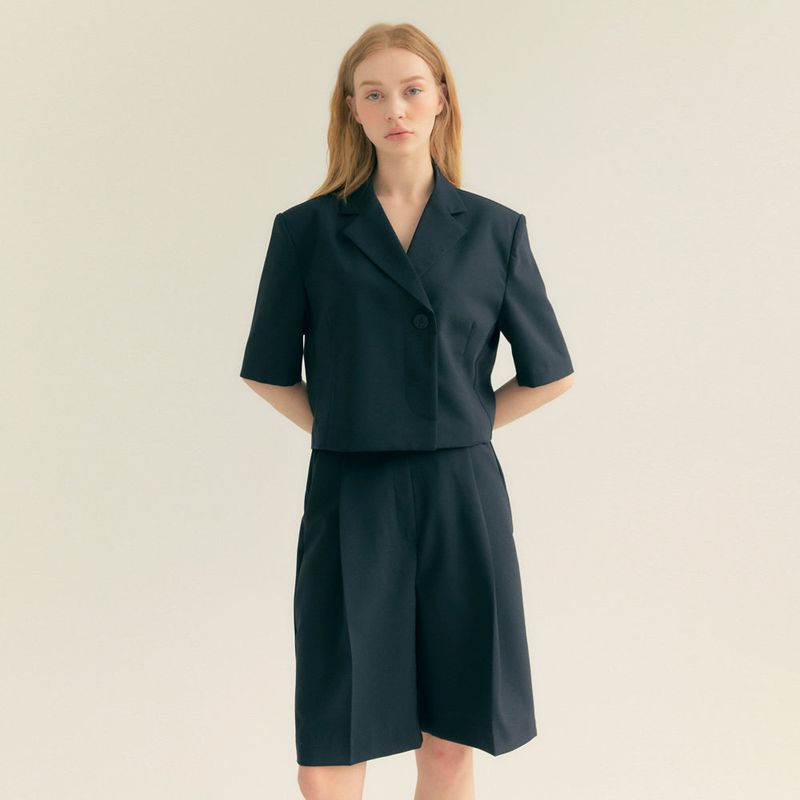 Crop Unbal Half Sleeve Jacket (Black)