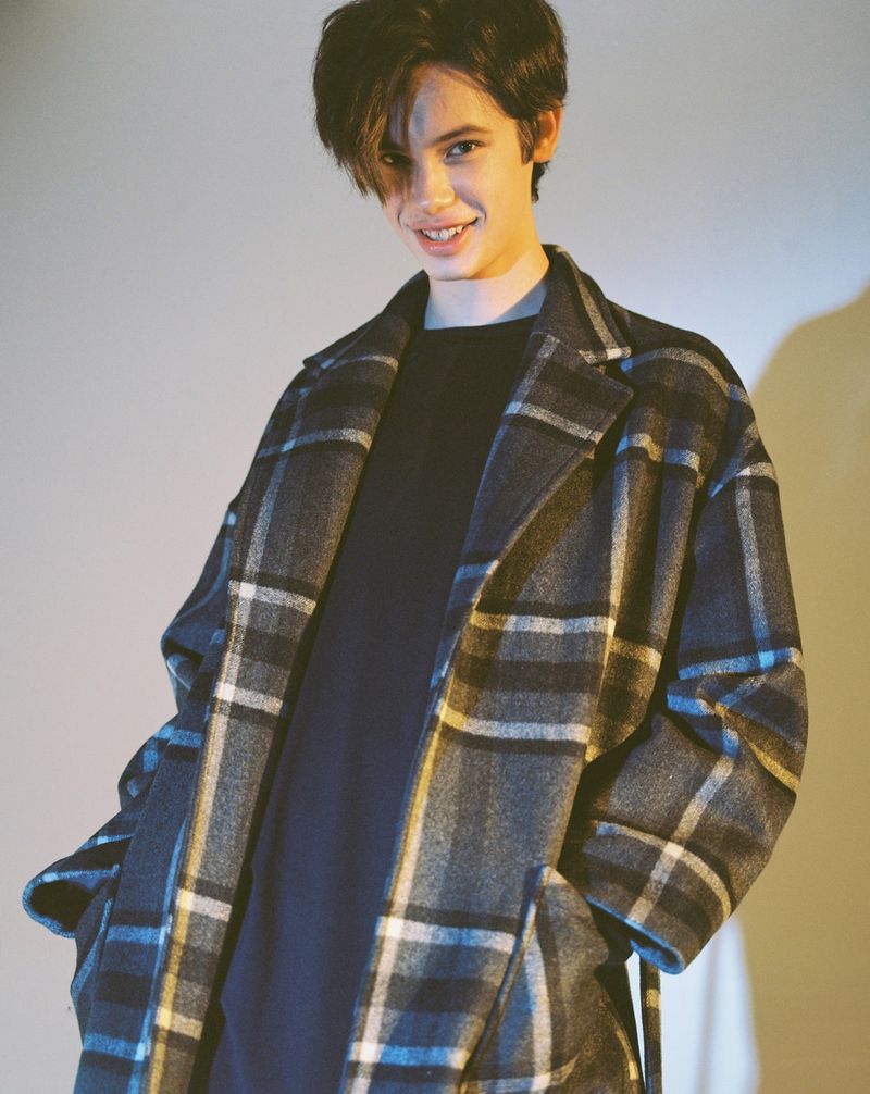 OVERSIZE WOOL CHECK ROBE COAT (Charcoal)