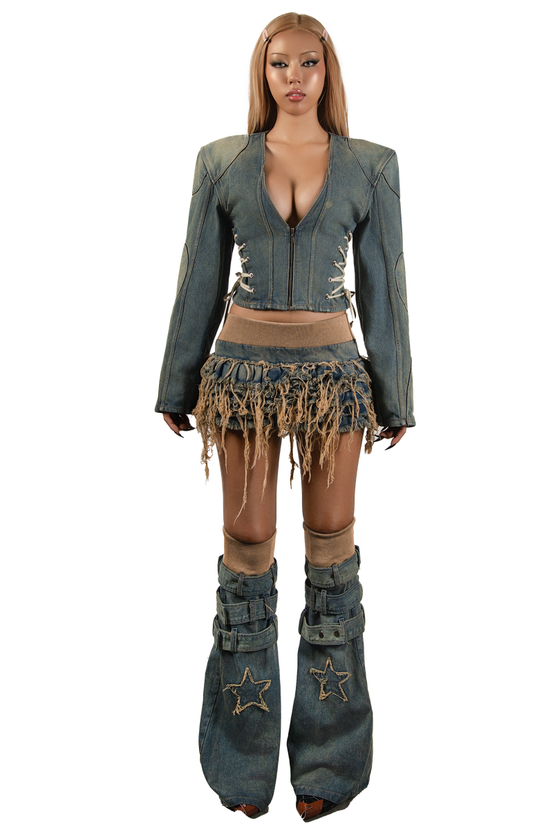 TATICHU（タティチュ）の「POP Distressed Layered Denim Mini Skirt（Skirts）」